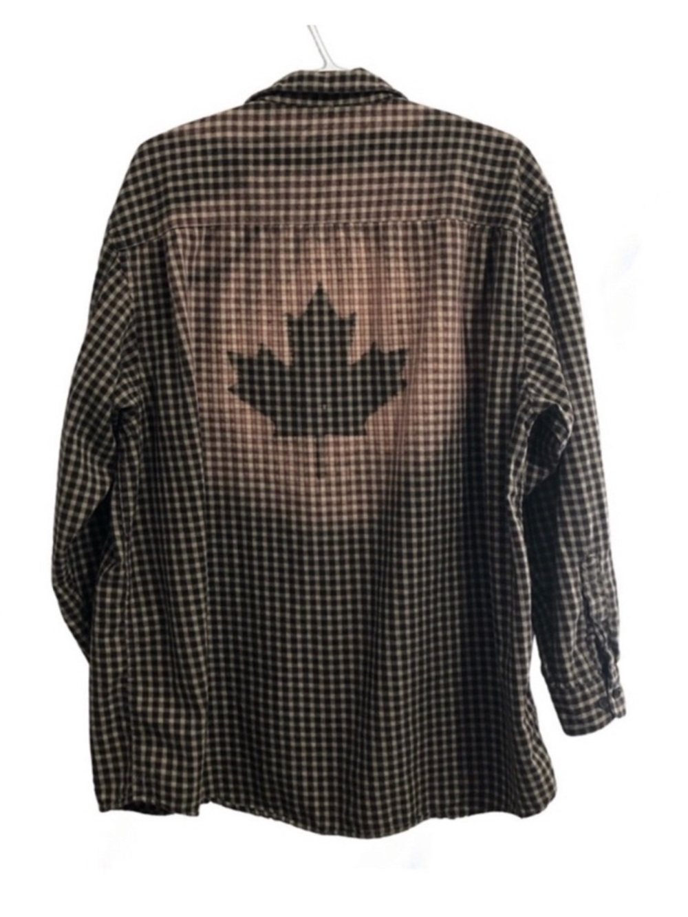 Upcycled “I AM CANADIAN” Canada maple leaf shirt.